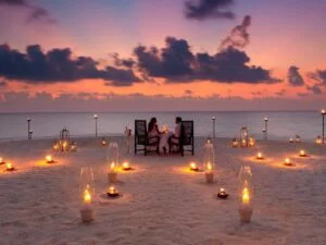 vecerja na plaži maldivi